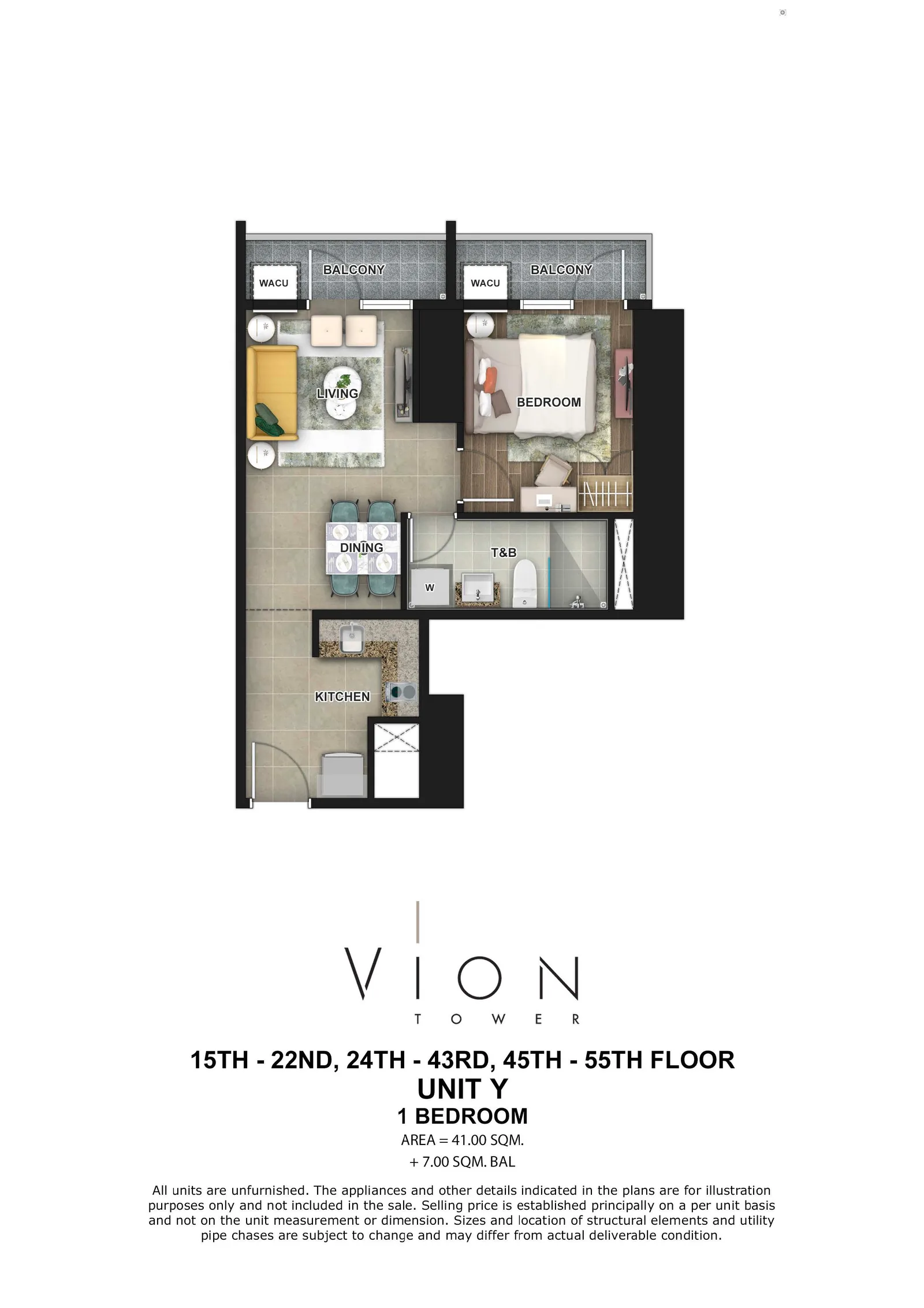 1-Bedroom with Balcony floor plan