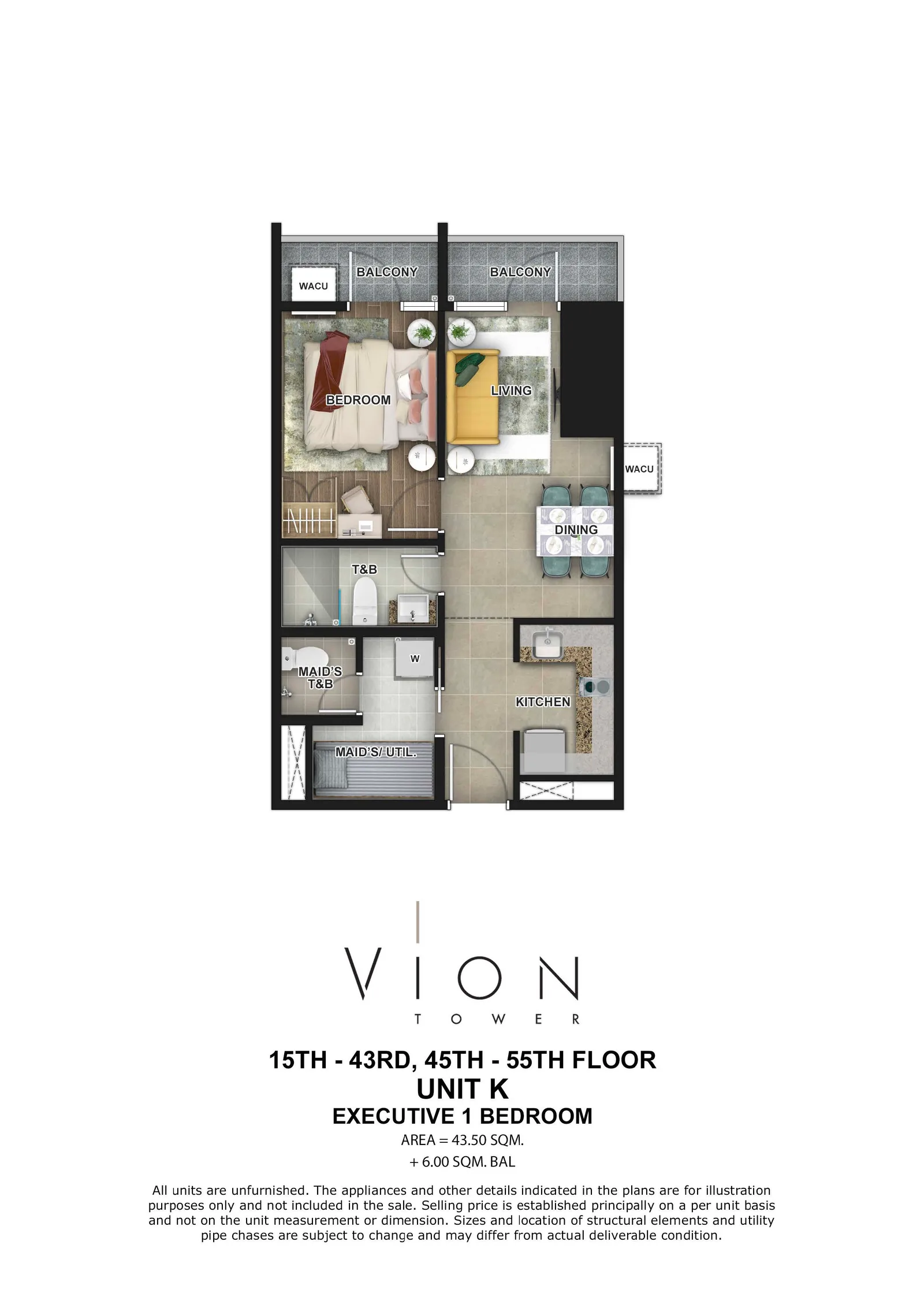 Executive 1-Bedroom with Balcony floor plan