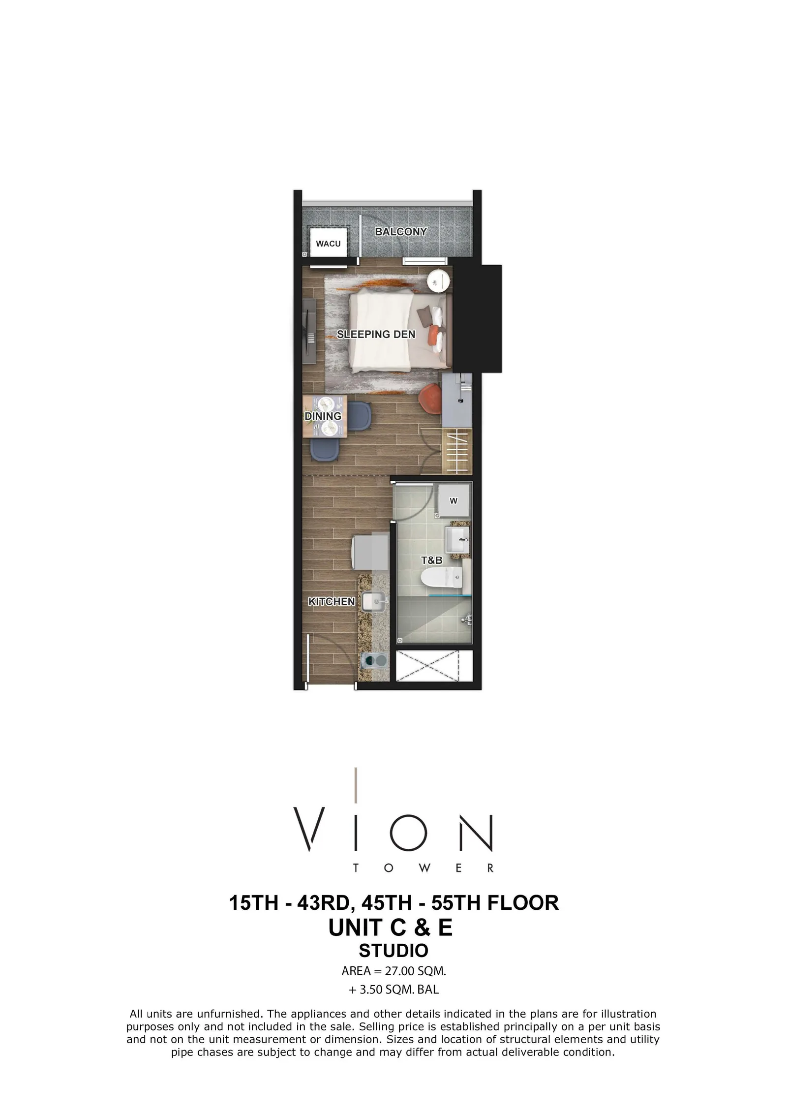 Studio with Balcony floor plan